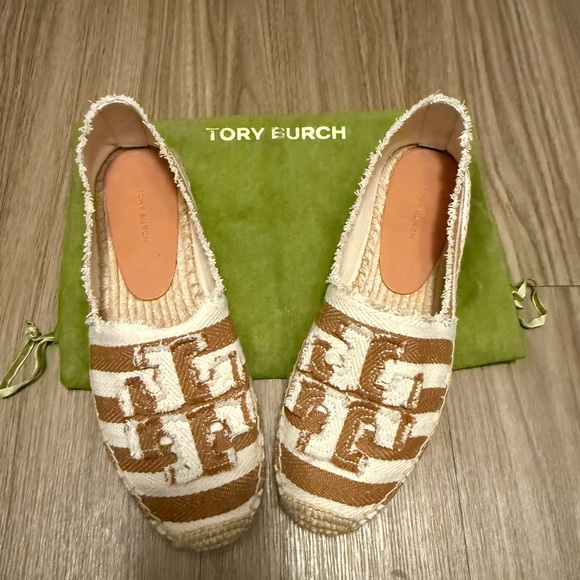 Tory Burch Shoes - Tory Burch Brown and Cream Espadrilles with Logo